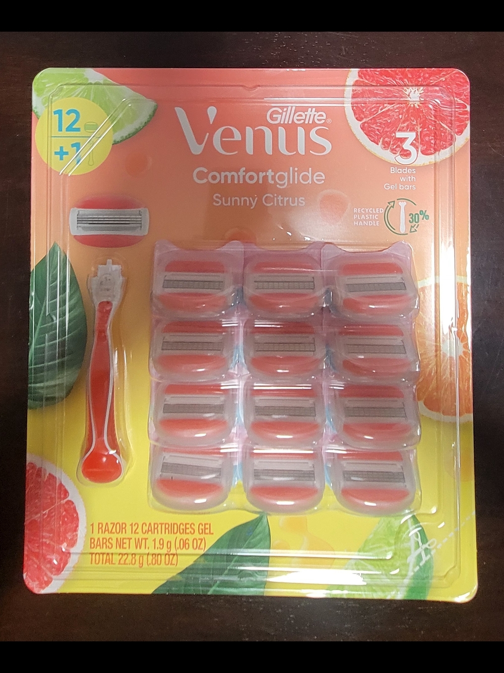 Gillette Venus ComfortGlide Sunny Citrus Razor + 12 Replacement Cartridges